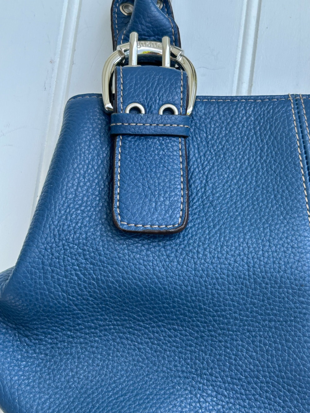 Tignanello Purse Blue Leather Pebbled Top-Handle Women’s Handbag Satchel Silver - Picture 3 of 8
